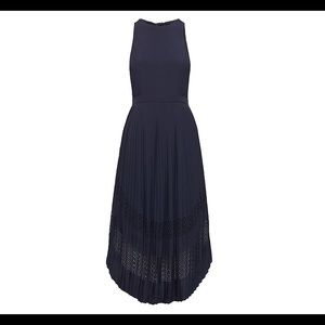 Banana Republic Laser-Cut Curved-Hem Midi Dress Navy Blue Size 0